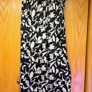 Black Tape_ Black and White Abstract Floral Pants